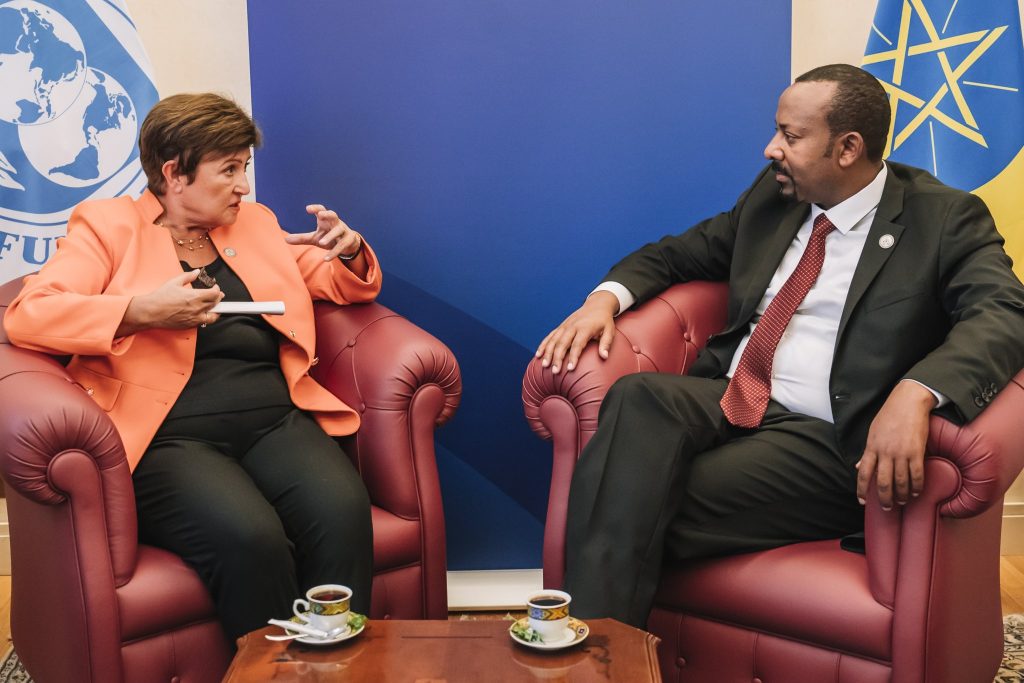 Prime Minister Abiy Ahmed (right) holds a discussion with IMF Managing Director, Kristalina Georgieva (left) (Photo: PM Office)